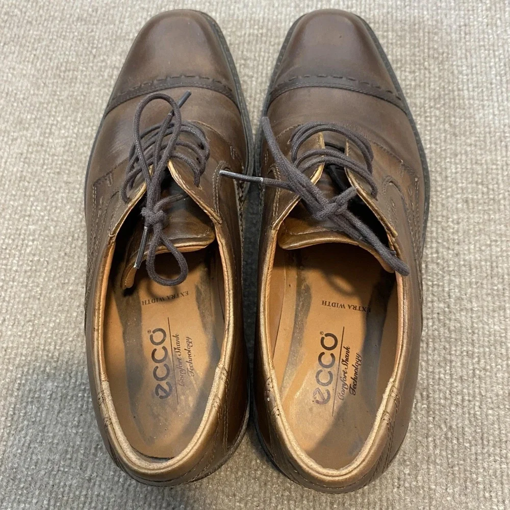 ECCO Shoes Mens Size 9.5 W Brown Leather Cap Toe Derby Square Toe Oxfords BIOM‎